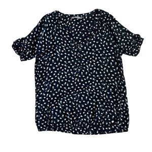 Cecil Women’s Blue Heart Pattern Button‎ Detail Short Sleeve Blouse Small